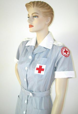 Wwii Vintage 40s Red Cross Uniform Volunteer Nurse Military Dress & Hat Size 20