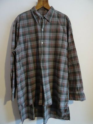Vtg French 50s Checked Cotton Smock Overhead Worker Chore Shirt