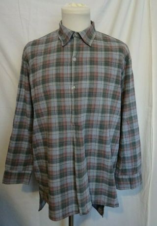 Vtg French 50s checked cotton smock overhead worker chore shirt 3
