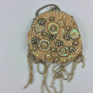 Vintage Beadwork Handbag Purse Art Deco Ladies Bag Silk Beaded Embroidered 2