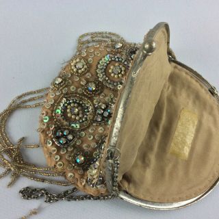 Vintage Beadwork Handbag Purse Art Deco Ladies Bag Silk Beaded Embroidered 3
