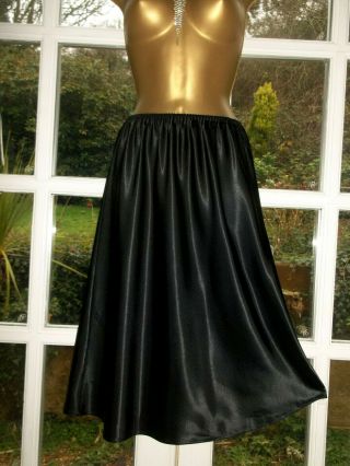 Vintage 1980s St Michael Black Liquid Satin Half Slip Petticoat Uk16 - 18