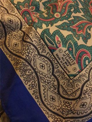 Vintage Liberty of London 100 Silk Paisley Scarf 68cm x 68cm Blue Border 3