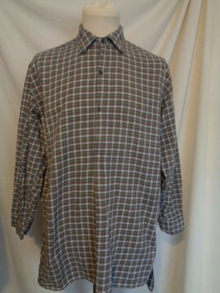 Vtg French Checked Cotton Smock Overhead Worker Work Pullover Chore Shirt