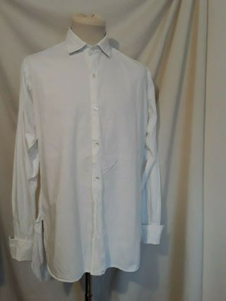 Vtg French 1940s Simple White Cotton Work Chore Dress Shirt