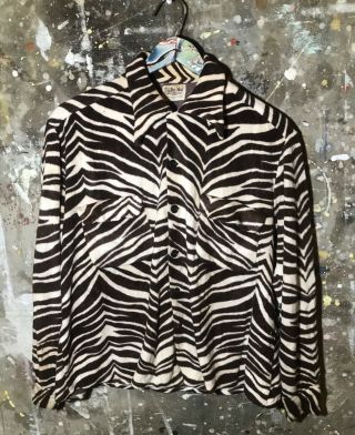 Vintage 40’s/50’s Delmar Sportswear Zebra Stripe Button Down Rockabilly Size L