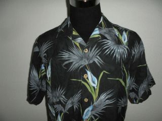 Tommy Bahama Hawaiian Silk Hawaii Hemd Aus Seide Surfer Shirt Charcoal Gr.  M