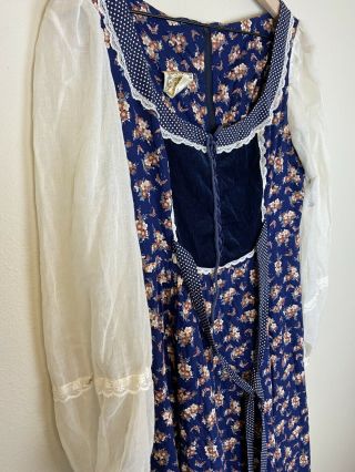 Vintage 1970’s Gunne Sax RARE LARGE SIZE 13 Prairie Revival Dress Blue Floral 2