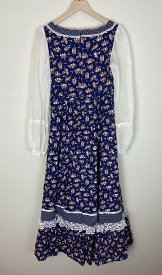 Vintage 1970’s Gunne Sax RARE LARGE SIZE 13 Prairie Revival Dress Blue Floral 6