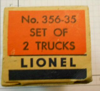 Lionel 356 - 35 Orange & Green Baggage Cart Trucks In Separate Box