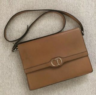 Vintage Christian Dior France Blond Light Brown Leather Shoulder Purse Bag