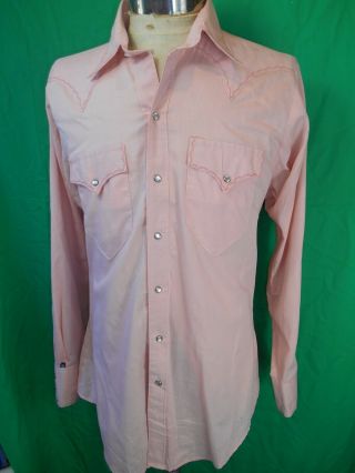 Vintage 1970s Peach Poly/cotton Usa Made Rockmount Western Cowboy Shirt L