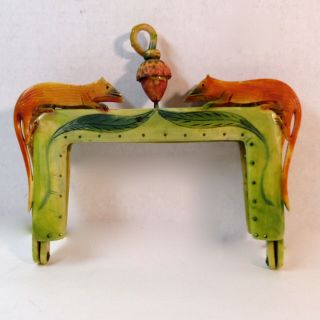 Antique Vintage Celluloid Purse Frame Figural Animal Weasles Acorn Mount Handbag