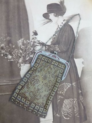Antique Vintage Whiting & Davis Mesh Purse / Bag Enamelled Flapper Girl Gatsby