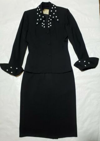 Vintage 1940s 1950s Lilli Ann Of San Francisco 2 Pc Beaded Gabardine Skirt Suit
