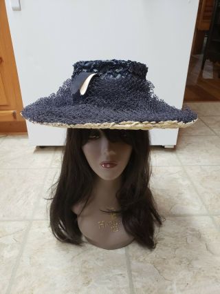 Vintage 1960s Jacques Heim Haute Couture Designer Floppy Wide Brim Straw Hat