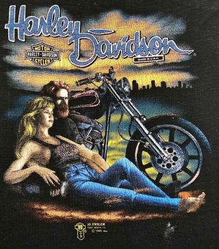 Vintage 80s 1989 Harley Davidson Motorcycles 3d Emblem T Shirt Biker Paper Thin