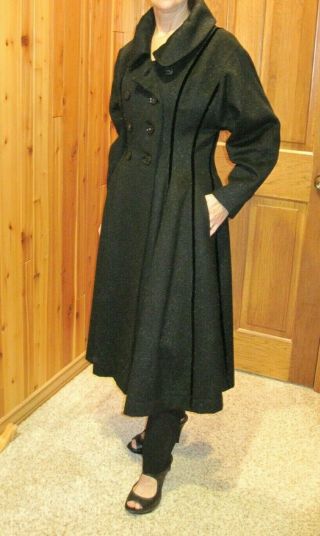 Vintage Lilli Ann Black Gray Long Swing Coat Mohair Wool Velvet S Xs