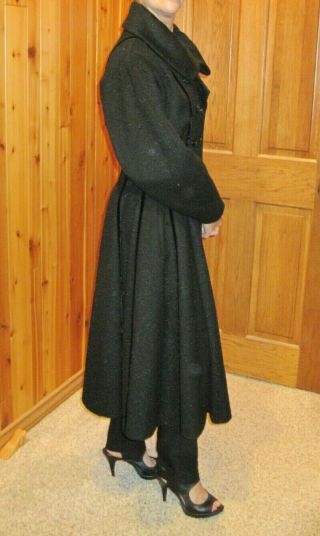 Vintage Lilli Ann Black Gray Long Swing Coat Mohair Wool Velvet S XS 3
