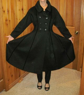 Vintage Lilli Ann Black Gray Long Swing Coat Mohair Wool Velvet S XS 4