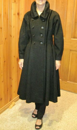 Vintage Lilli Ann Black Gray Long Swing Coat Mohair Wool Velvet S XS 5