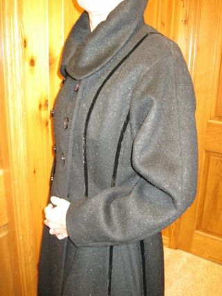 Vintage Lilli Ann Black Gray Long Swing Coat Mohair Wool Velvet S XS 6