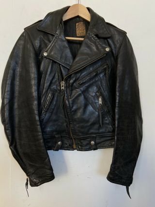 Vtg 1950’s Taubers Horsehide Motorcycle Jacket Early Label Black Leather 1940’s