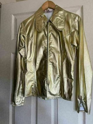 Authentic Vintage Granny Takes A Trip Gold Lamé Zipper Jacket Xs/s