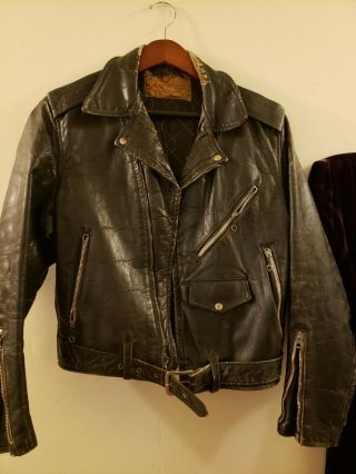 1950s Rare Steerhide Vintage Daniel Boone Label Leather Motorcycle Jacket 38