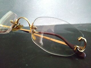 Vintage Cartier Rare Gold C - Decor Rimless Eye Glasses Saddle Bridge 