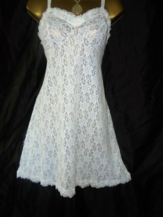 Stunning Vtg Full Lace Nylon Slip Gown Cd/tv Size 38 Bust M/s