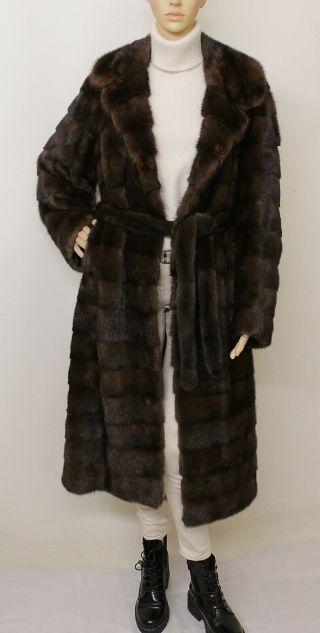 Real Mink Fur Horizontal Chestnut Brown Saga Long Coat 12 - 14 - 16 Uk/ Xl Visone