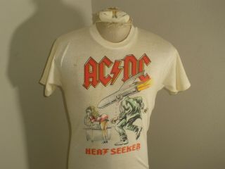 Vtg 80s 50/50 1988 Ac/dc Heat Seeker Soft Thin Tour Concert T - Shirt Usa Medium