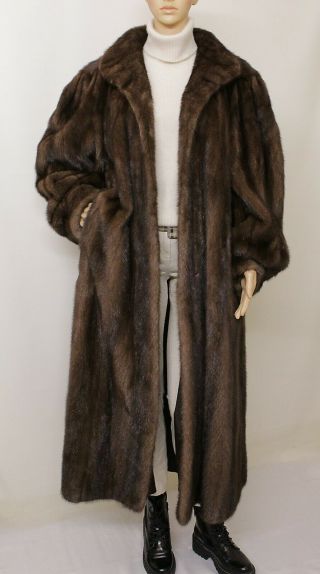 Real Mink Fur Saga Brown Sable Hue Demi Buff 52 " Long Swing Coat 12 - 14 - 16 Uk / Xl