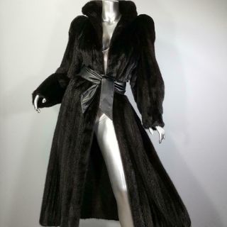 Beverly Hills Furs M/l Mink Fur Black Brown Full Length Coat Vintage