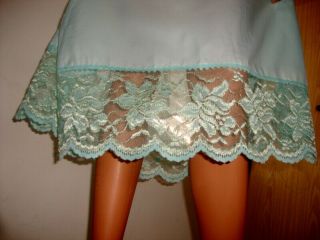 Vintage Iced Turquoise Satin With Very Deep Lace Hem Half Slip Petticoat Xl