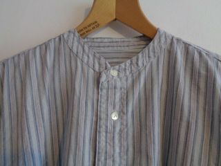Vtg Striped Cotton Grandad Collar Chore Work Shirt