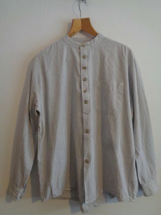 Vtg Style Lee Valley Ireland Striped Cotton 40s Style Grandad Worker Chore Shirt