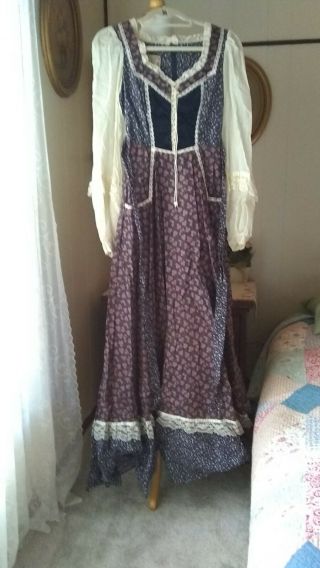 Vintage 70s Gunne Sax Jessica Mcclintock Maxi Prairie Boho Floral Dress Sz9 Nwt