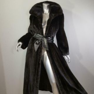 Flemington Furs Sz L Vintage Mink Fur Black Brown Ranch Full Length Coat