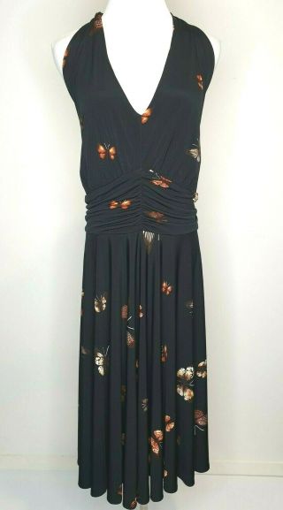 Emily Vintage Black Butterfly Halter Neck Midi Dress Plus Size 22