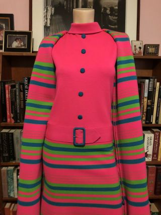 Vintage 1960s Sebastian Knit Italy Psychedelic Go Go Dress Suit Matching Coat