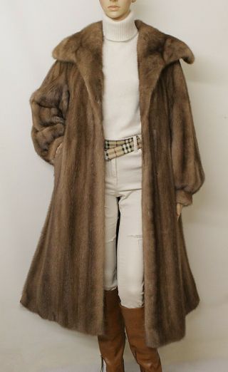 Real Mink Fur Saga Pastel Brown Sable Hue Long Swing Coat 8 - 10 - 12 - 14 Uk/l Visone