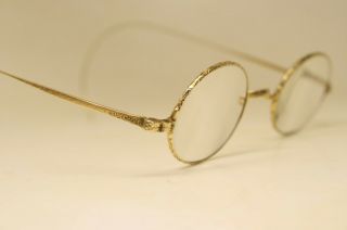 Unique Etched Solid 14k Gold Authentic Vintage Eyeglasses Antique Spectacles