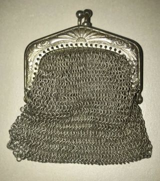 Antique Victorian Silver Metal Mesh Coin Chainmaille Purse Requires Restoration
