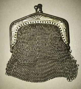 Antique Victorian Silver Metal Mesh Coin Chainmaille Purse Requires Restoration 2