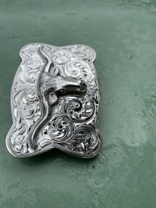 Fritch Bros Classic Vintage Steer Head Trophy Buckle Sterling Silver 2