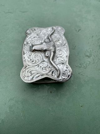 Fritch Bros Classic Vintage Steer Head Trophy Buckle Sterling Silver 3
