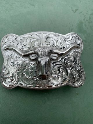 Fritch Bros Classic Vintage Steer Head Trophy Buckle Sterling Silver 5