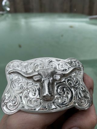 Fritch Bros Classic Vintage Steer Head Trophy Buckle Sterling Silver 6